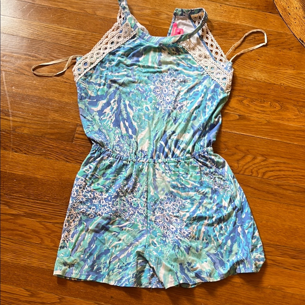 Lily Pulitzer Blue and Green Patterned Romper
